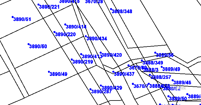 Parcela st. 3890/420 v KÚ Záhorovice, Katastrální mapa