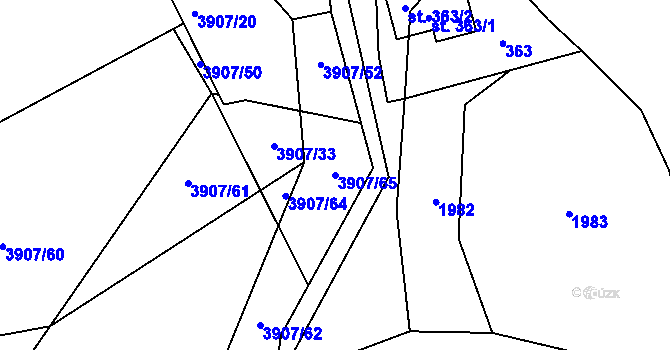 Parcela st. 3907/65 v KÚ Záhorovice, Katastrální mapa