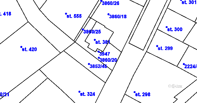 Parcela st. 3947 v KÚ Záhorovice, Katastrální mapa