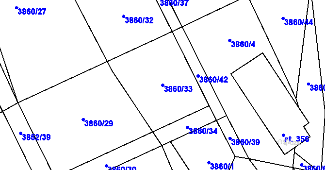 Parcela st. 3860/33 v KÚ Záhorovice, Katastrální mapa
