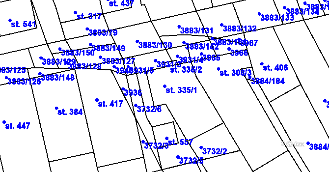 Parcela st. 335/1 v KÚ Záhorovice, Katastrální mapa