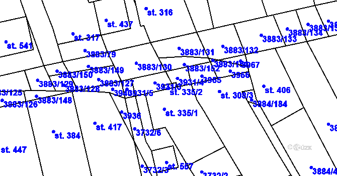 Parcela st. 335/2 v KÚ Záhorovice, Katastrální mapa