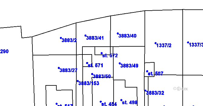 Parcela st. 572 v KÚ Záhorovice, Katastrální mapa