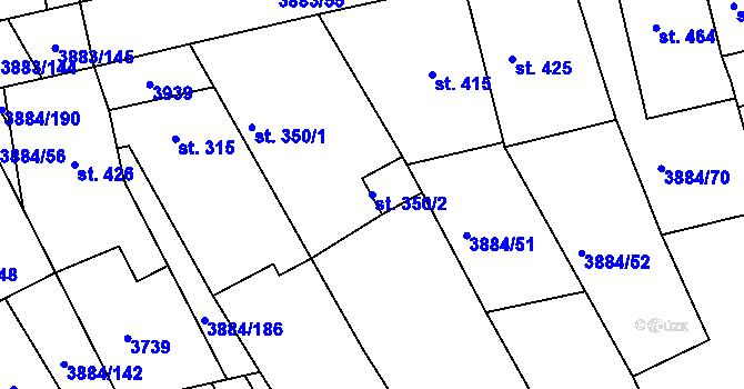 Parcela st. 350/2 v KÚ Záhorovice, Katastrální mapa
