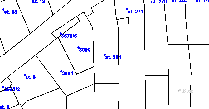 Parcela st. 584 v KÚ Záhorovice, Katastrální mapa