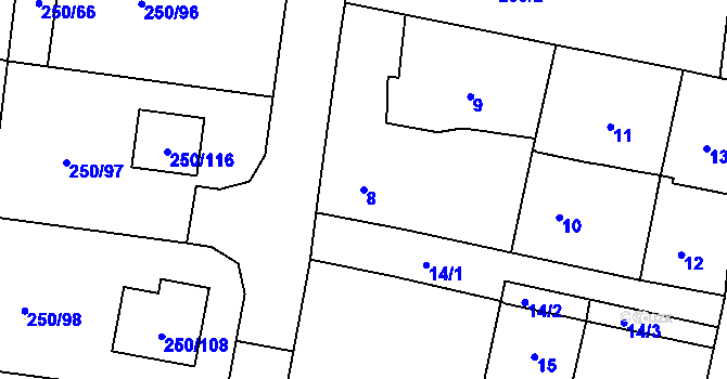 Parcela st. 8 v KÚ Zahořany u Berouna, Katastrální mapa
