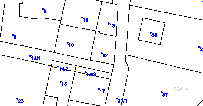 Parcela st. 12 v KÚ Zahořany u Berouna, Katastrální mapa