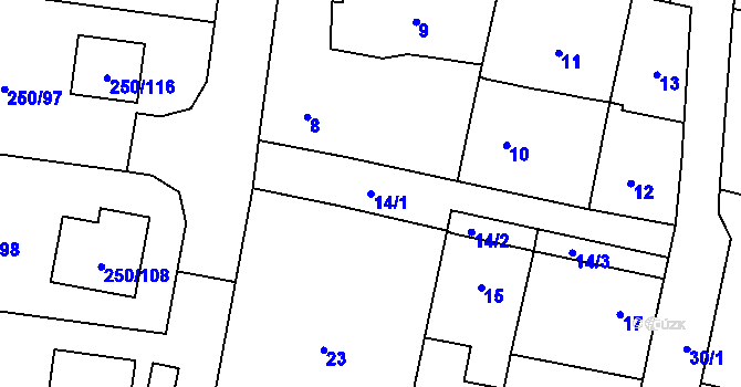 Parcela st. 14/1 v KÚ Zahořany u Berouna, Katastrální mapa
