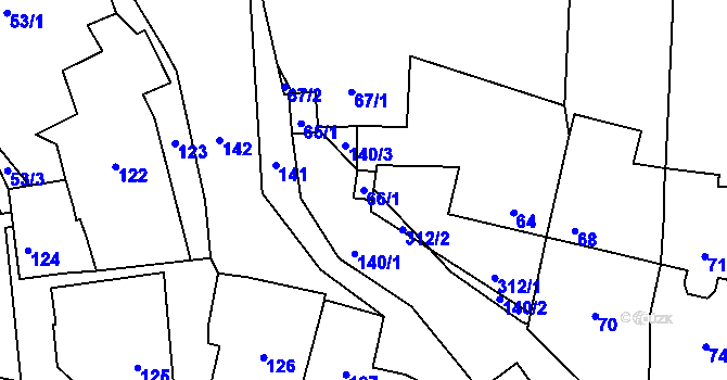 Parcela st. 66/1 v KÚ Zahořany u Berouna, Katastrální mapa