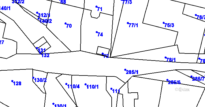 Parcela st. 72 v KÚ Zahořany u Berouna, Katastrální mapa