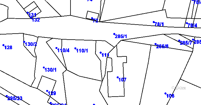 Parcela st. 111 v KÚ Zahořany u Berouna, Katastrální mapa