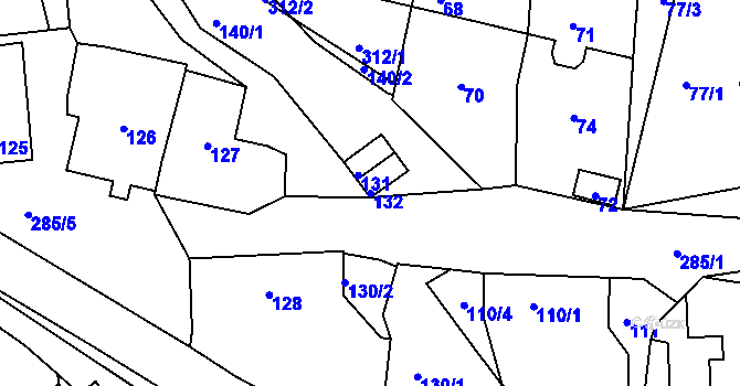 Parcela st. 132 v KÚ Zahořany u Berouna, Katastrální mapa