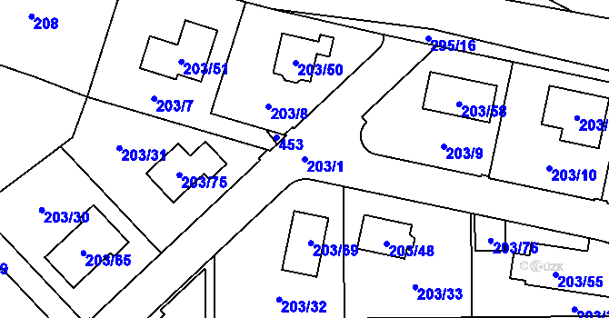 Parcela st. 203/1 v KÚ Zahořany u Berouna, Katastrální mapa
