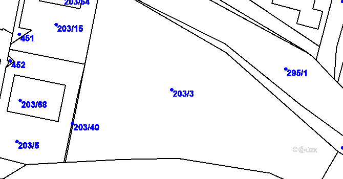 Parcela st. 203/3 v KÚ Zahořany u Berouna, Katastrální mapa