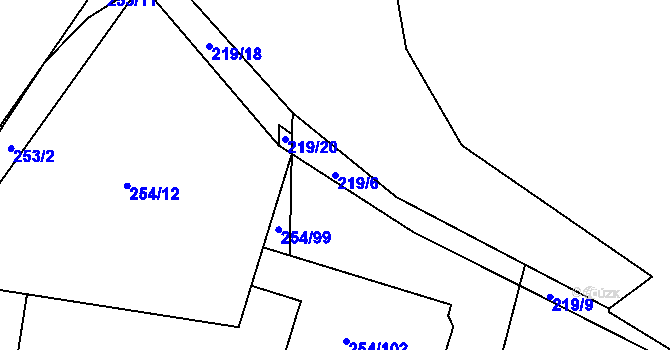 Parcela st. 219/6 v KÚ Zahořany u Berouna, Katastrální mapa