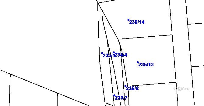 Parcela st. 233/1 v KÚ Zahořany u Berouna, Katastrální mapa
