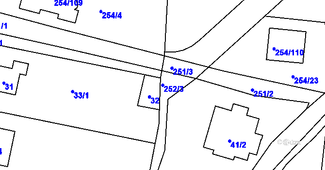 Parcela st. 252/3 v KÚ Zahořany u Berouna, Katastrální mapa