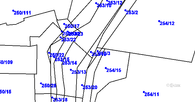 Parcela st. 253/3 v KÚ Zahořany u Berouna, Katastrální mapa