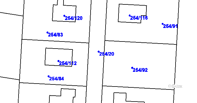 Parcela st. 254/20 v KÚ Zahořany u Berouna, Katastrální mapa