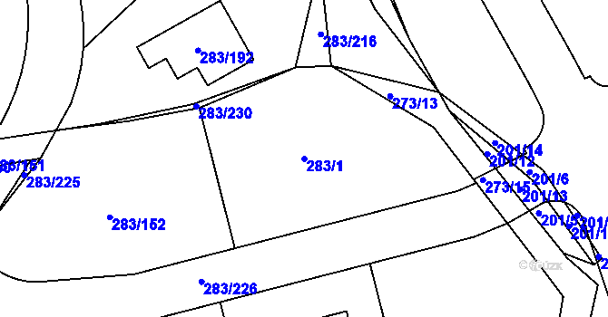 Parcela st. 283/1 v KÚ Zahořany u Berouna, Katastrální mapa