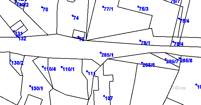 Parcela st. 285/1 v KÚ Zahořany u Berouna, Katastrální mapa