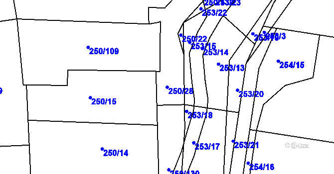 Parcela st. 250/28 v KÚ Zahořany u Berouna, Katastrální mapa