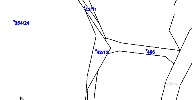 Parcela st. 42/12 v KÚ Zahořany u Berouna, Katastrální mapa