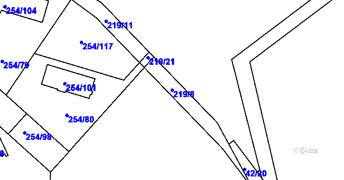 Parcela st. 219/8 v KÚ Zahořany u Berouna, Katastrální mapa