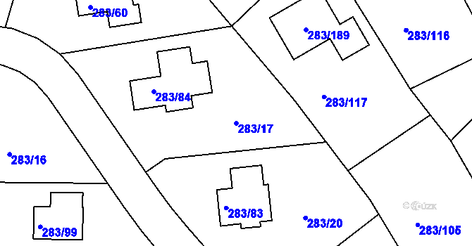 Parcela st. 283/17 v KÚ Zahořany u Berouna, Katastrální mapa