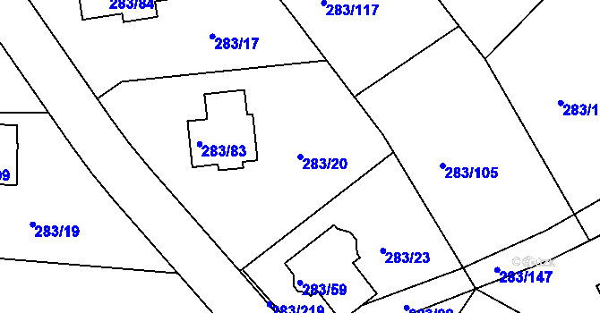 Parcela st. 283/20 v KÚ Zahořany u Berouna, Katastrální mapa