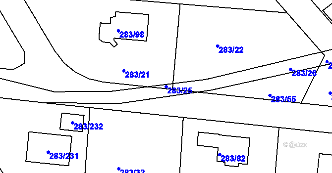 Parcela st. 283/25 v KÚ Zahořany u Berouna, Katastrální mapa