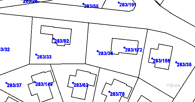 Parcela st. 283/34 v KÚ Zahořany u Berouna, Katastrální mapa