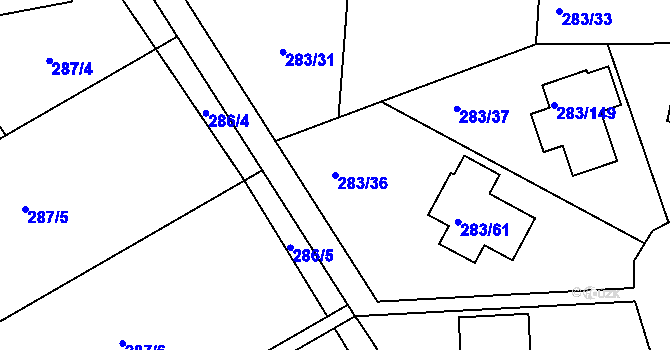 Parcela st. 283/36 v KÚ Zahořany u Berouna, Katastrální mapa