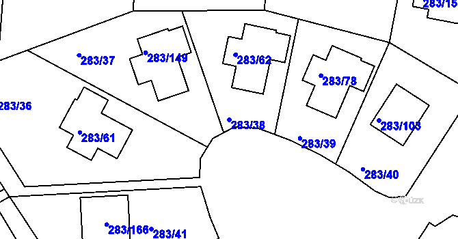 Parcela st. 283/38 v KÚ Zahořany u Berouna, Katastrální mapa