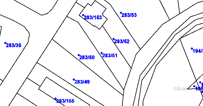 Parcela st. 283/51 v KÚ Zahořany u Berouna, Katastrální mapa