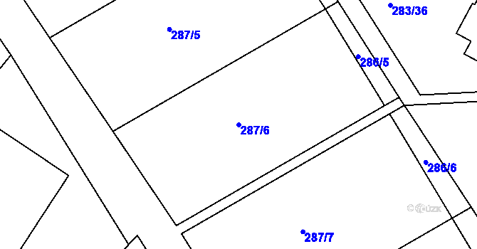 Parcela st. 287/6 v KÚ Zahořany u Berouna, Katastrální mapa