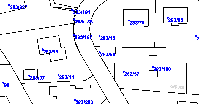 Parcela st. 283/58 v KÚ Zahořany u Berouna, Katastrální mapa