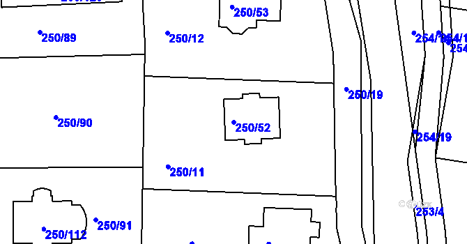 Parcela st. 250/52 v KÚ Zahořany u Berouna, Katastrální mapa