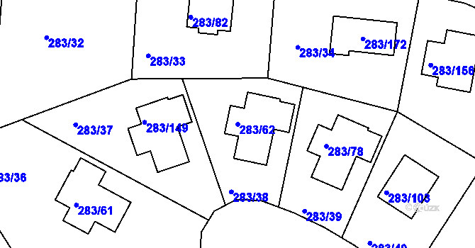 Parcela st. 283/62 v KÚ Zahořany u Berouna, Katastrální mapa