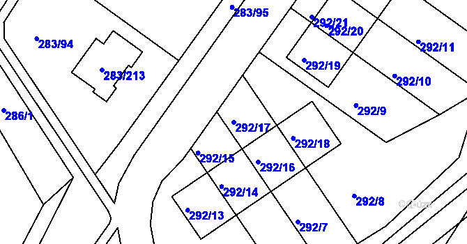 Parcela st. 292/17 v KÚ Zahořany u Berouna, Katastrální mapa