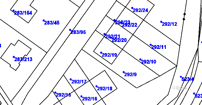 Parcela st. 292/19 v KÚ Zahořany u Berouna, Katastrální mapa