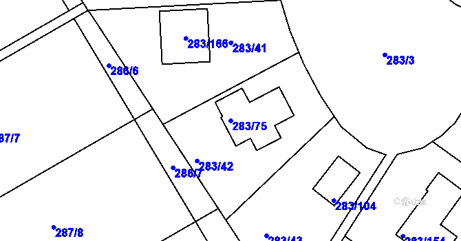 Parcela st. 283/75 v KÚ Zahořany u Berouna, Katastrální mapa