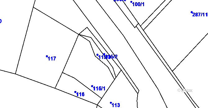 Parcela st. 115/2 v KÚ Zahořany u Berouna, Katastrální mapa