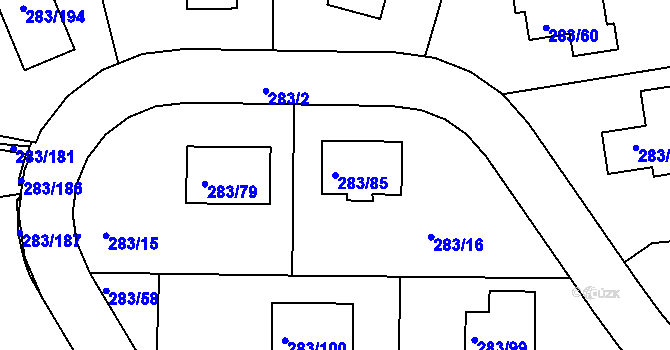 Parcela st. 283/85 v KÚ Zahořany u Berouna, Katastrální mapa