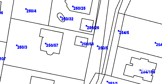 Parcela st. 250/58 v KÚ Zahořany u Berouna, Katastrální mapa