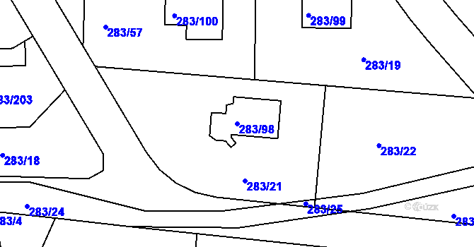 Parcela st. 283/98 v KÚ Zahořany u Berouna, Katastrální mapa