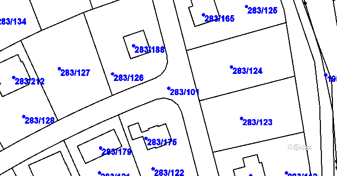 Parcela st. 283/101 v KÚ Zahořany u Berouna, Katastrální mapa