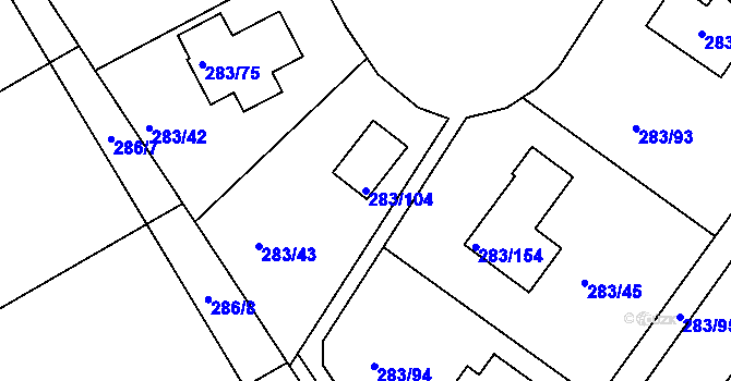 Parcela st. 283/104 v KÚ Zahořany u Berouna, Katastrální mapa