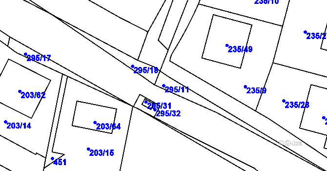 Parcela st. 295/11 v KÚ Zahořany u Berouna, Katastrální mapa