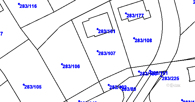 Parcela st. 283/107 v KÚ Zahořany u Berouna, Katastrální mapa